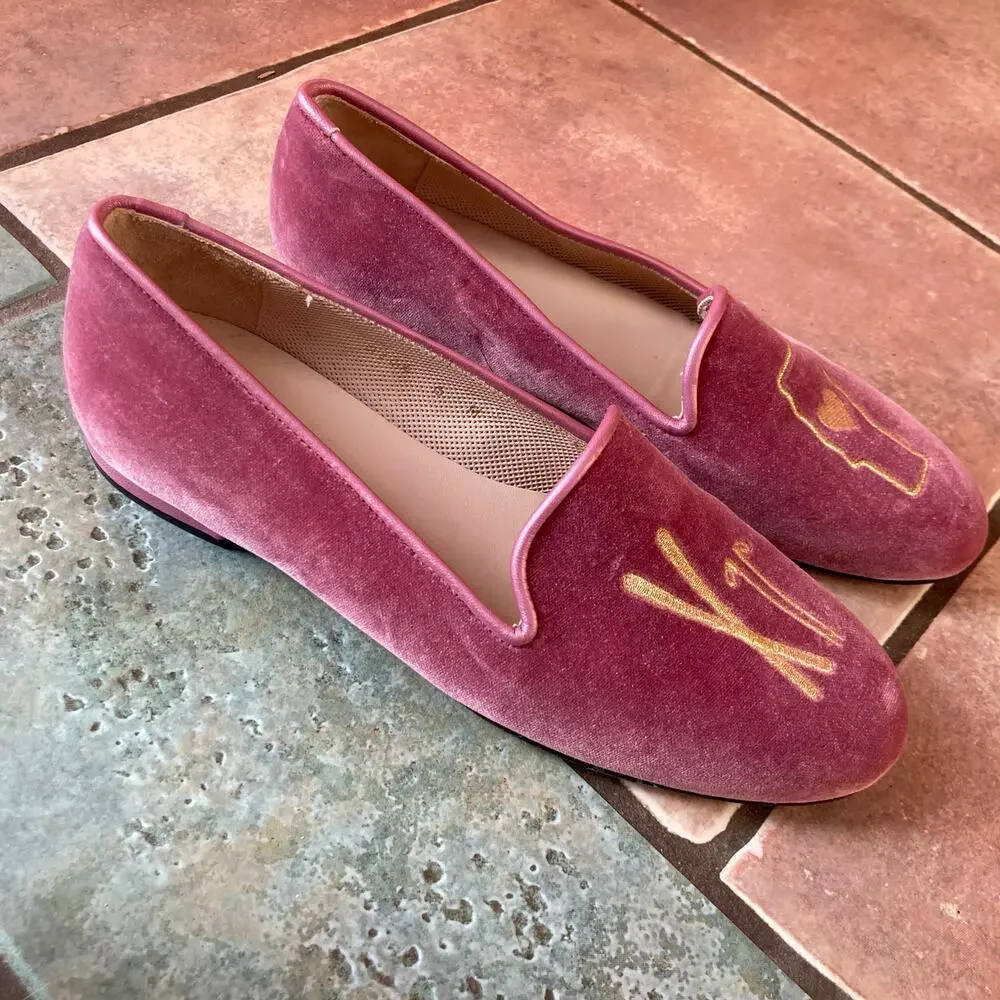 Jon Josef Womens Pink Velvet Vermont Ski Smoking Flat Gatsby Loafers Size 6 RARE